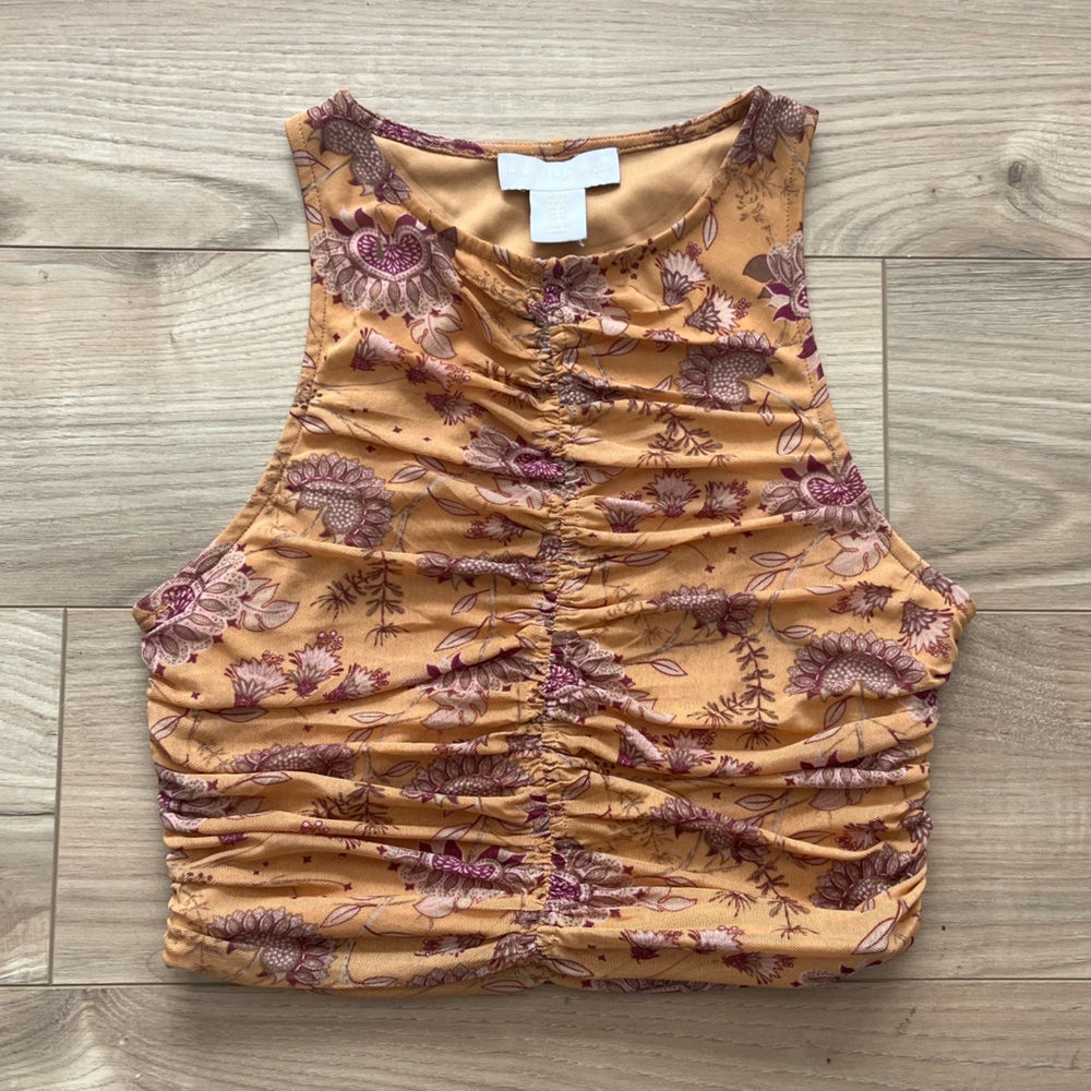 CLOSING SALE 
House of Harlow 1960 Ruched Paisley Floral Print Crop Top Mesh
